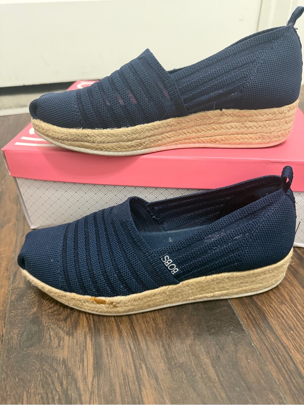 Skechers Navy Knit Espadrille Wedge Slip-On with Jute Platform